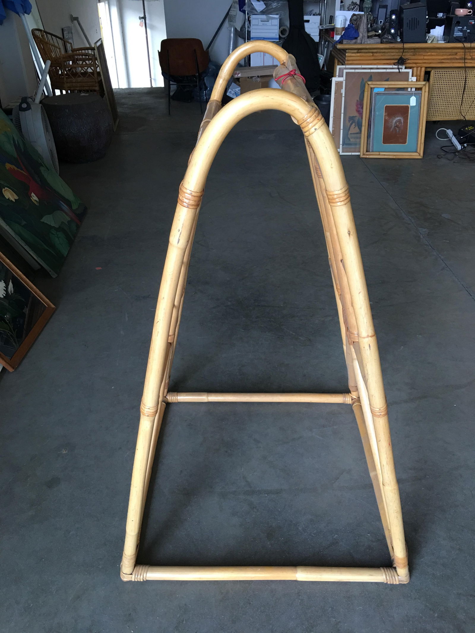 Restored Midcentury Rattan Arched Drying Rack - 5