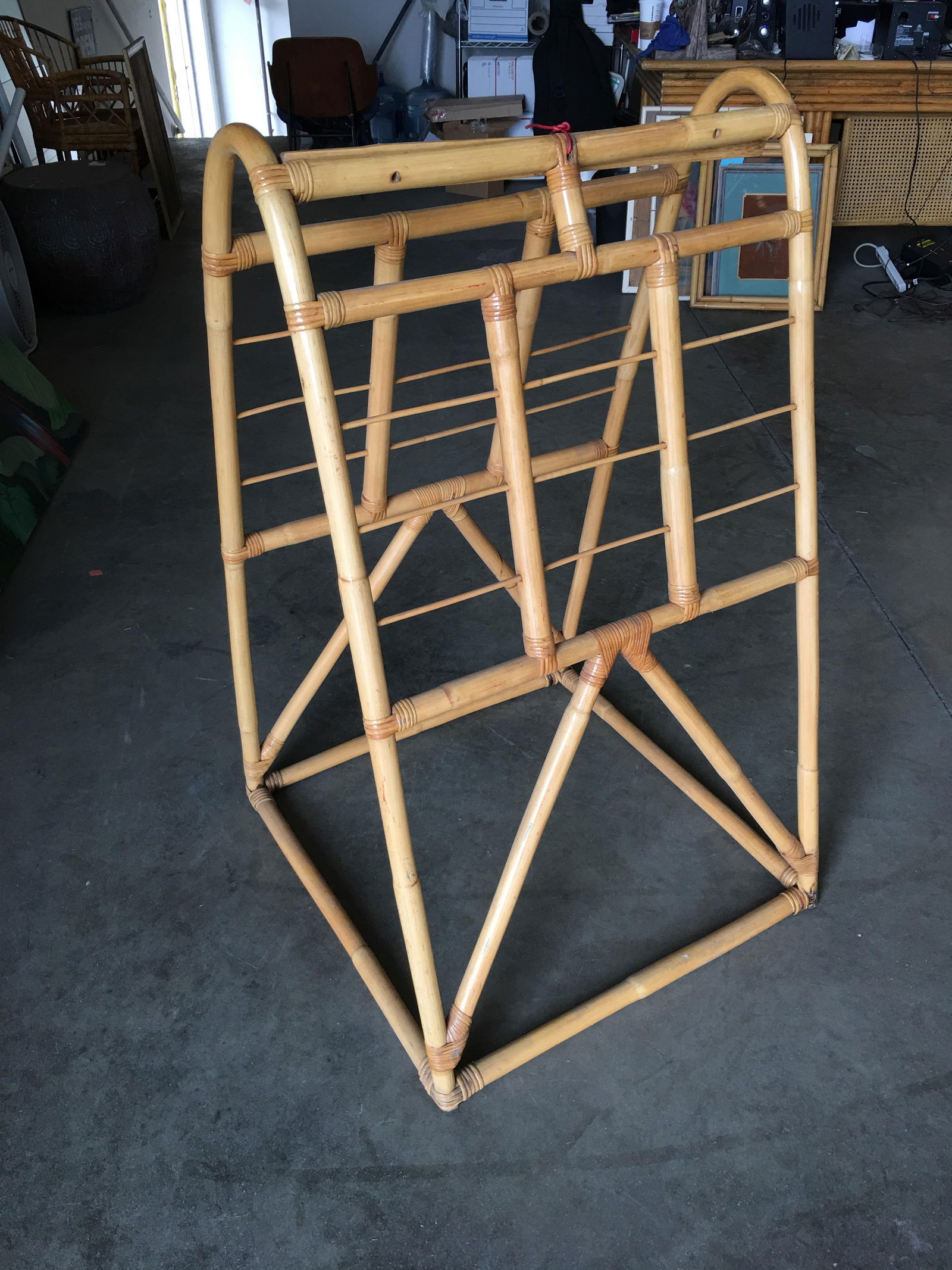 Restored Midcentury Rattan Arched Drying Rack - 8