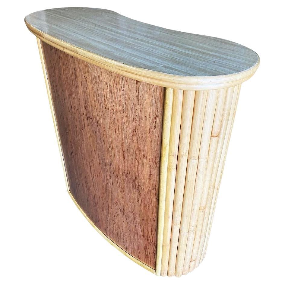 Restored Vertically Stacked Curved Stacked Dry Rattan Bar: Title: Restored Vertically Stacked Curved Stacked Dry Rattan Bar Description: This beautifully restored Frankl style rattan bar blends vintage charm with modern comfort. It features curved rattan