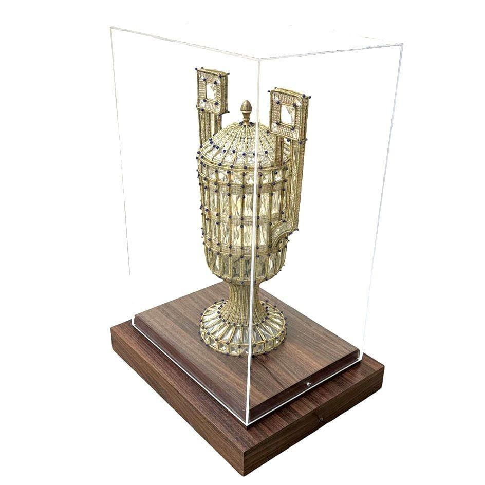 Italian Beadwork Glass & Cut Crystal Vase Lamp Mounted in Case - 17