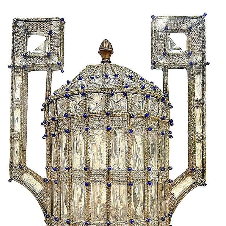 Italian Beadwork Glass & Cut Crystal Vase Lamp Mounted in Case - 19