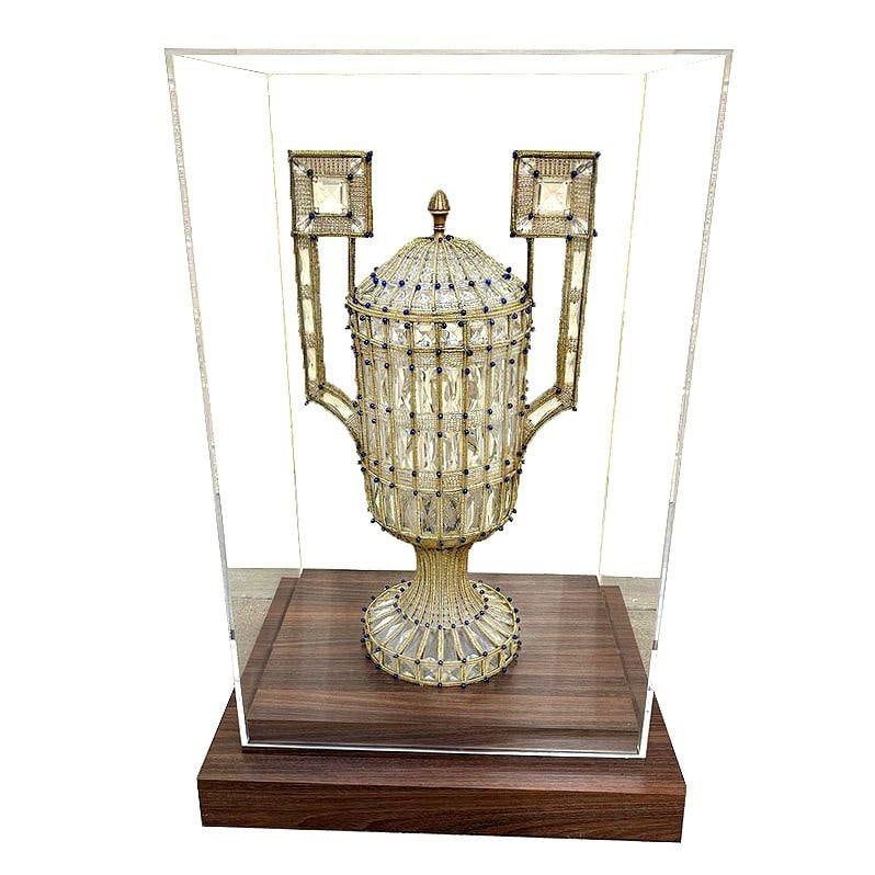 Italian Beadwork Glass & Cut Crystal Vase Lamp Mounted in Case - 8