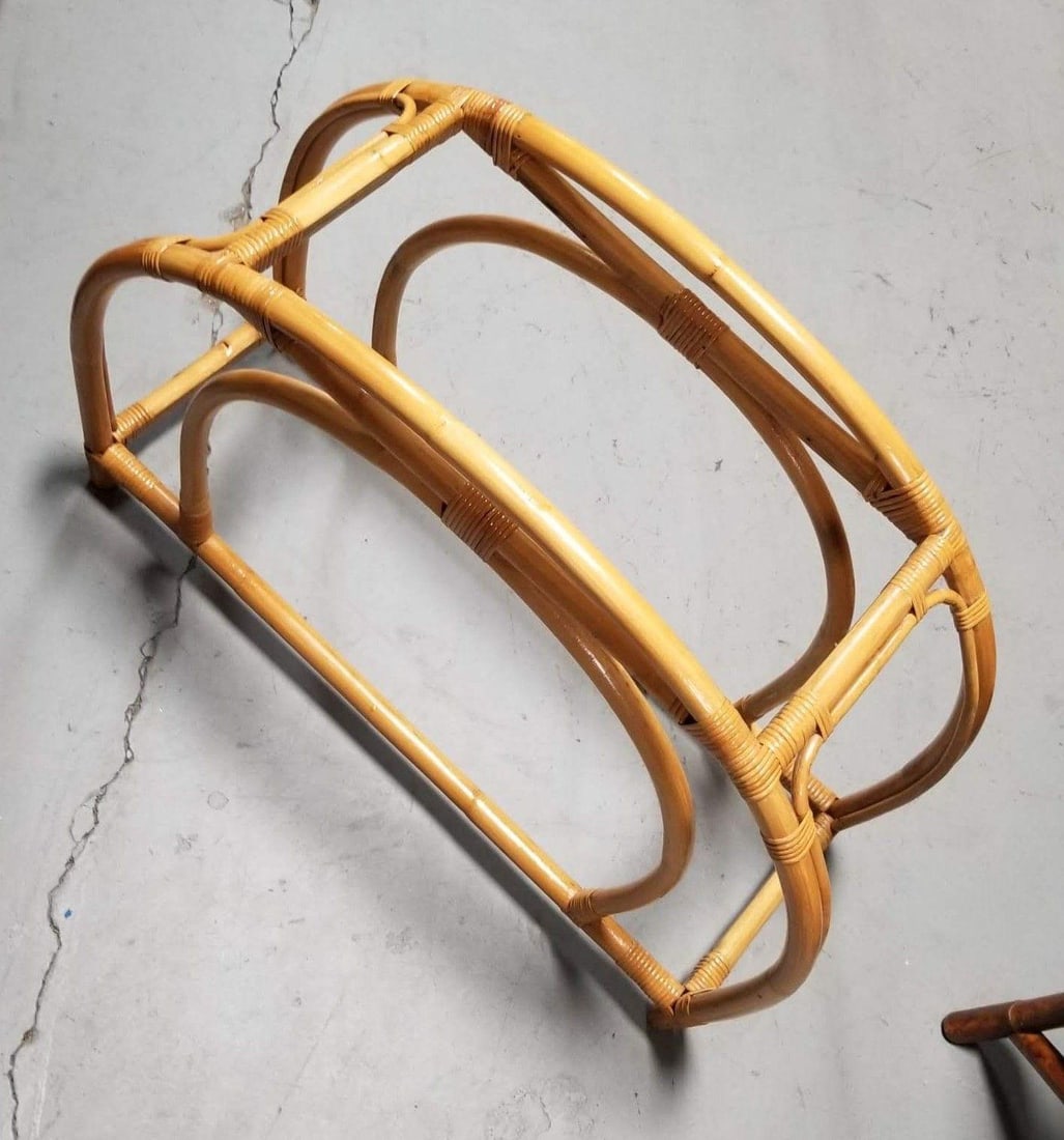 Restored Rattan Double Arched Two-Tiered Single Strand Table - 5