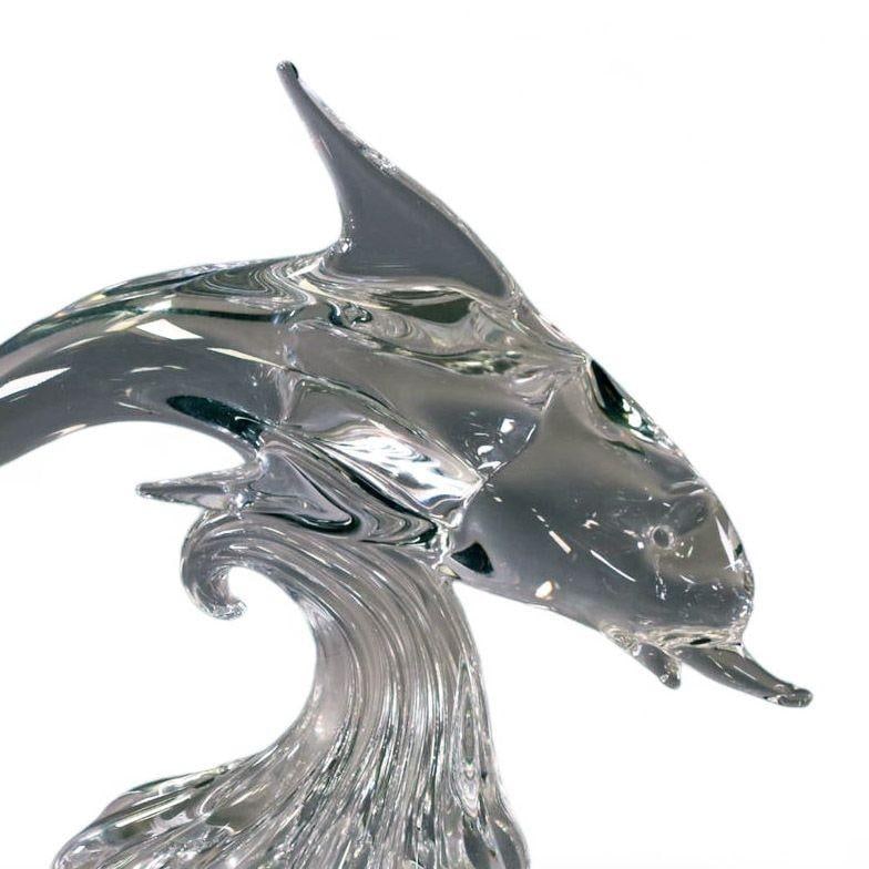 Large Hand-Blown Murano Crystal Leaded Glass Dolphin Sculpture Archimede Seguso - 11