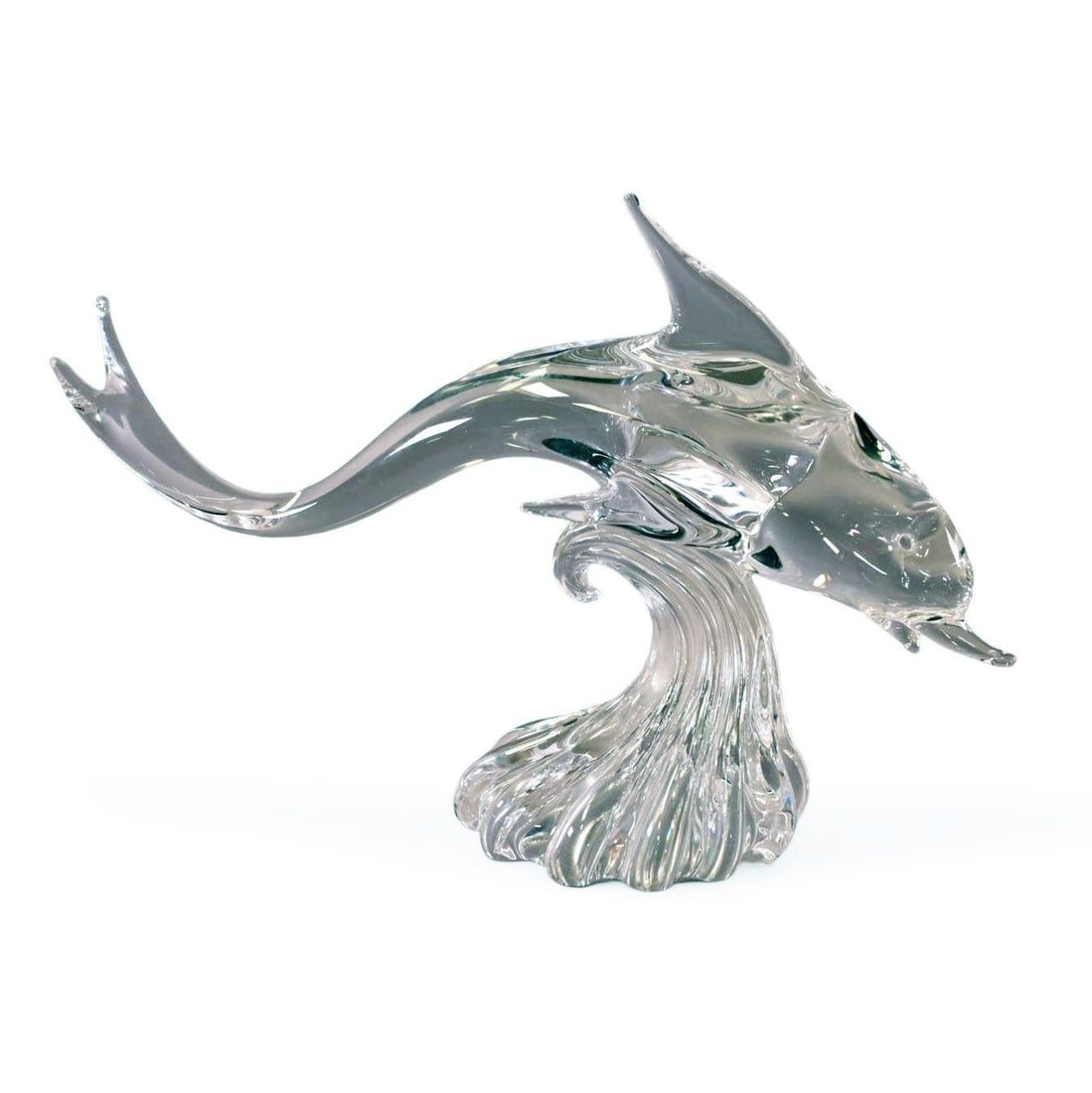 Large Hand-Blown Murano Crystal Leaded Glass Dolphin Sculpture Archimede Seguso - 9
