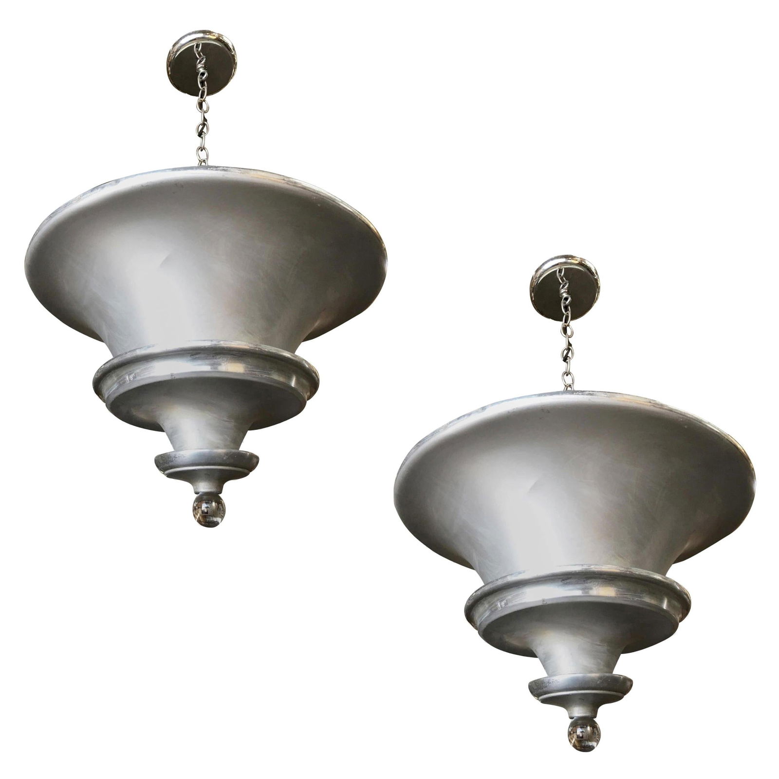 Spun Aluminum Art Deco Ceiling Pendant Lamp by Walter Von Nelson: Title: Spun Aluminum Art Deco Ceiling Pendant Lamp by Walter Von Nelson Description: Spun aluminum Art Deco multilevel acorn ceiling pendant lamp, by Walter von Nelson. Reserve: $1,920.00 Shipping: Do