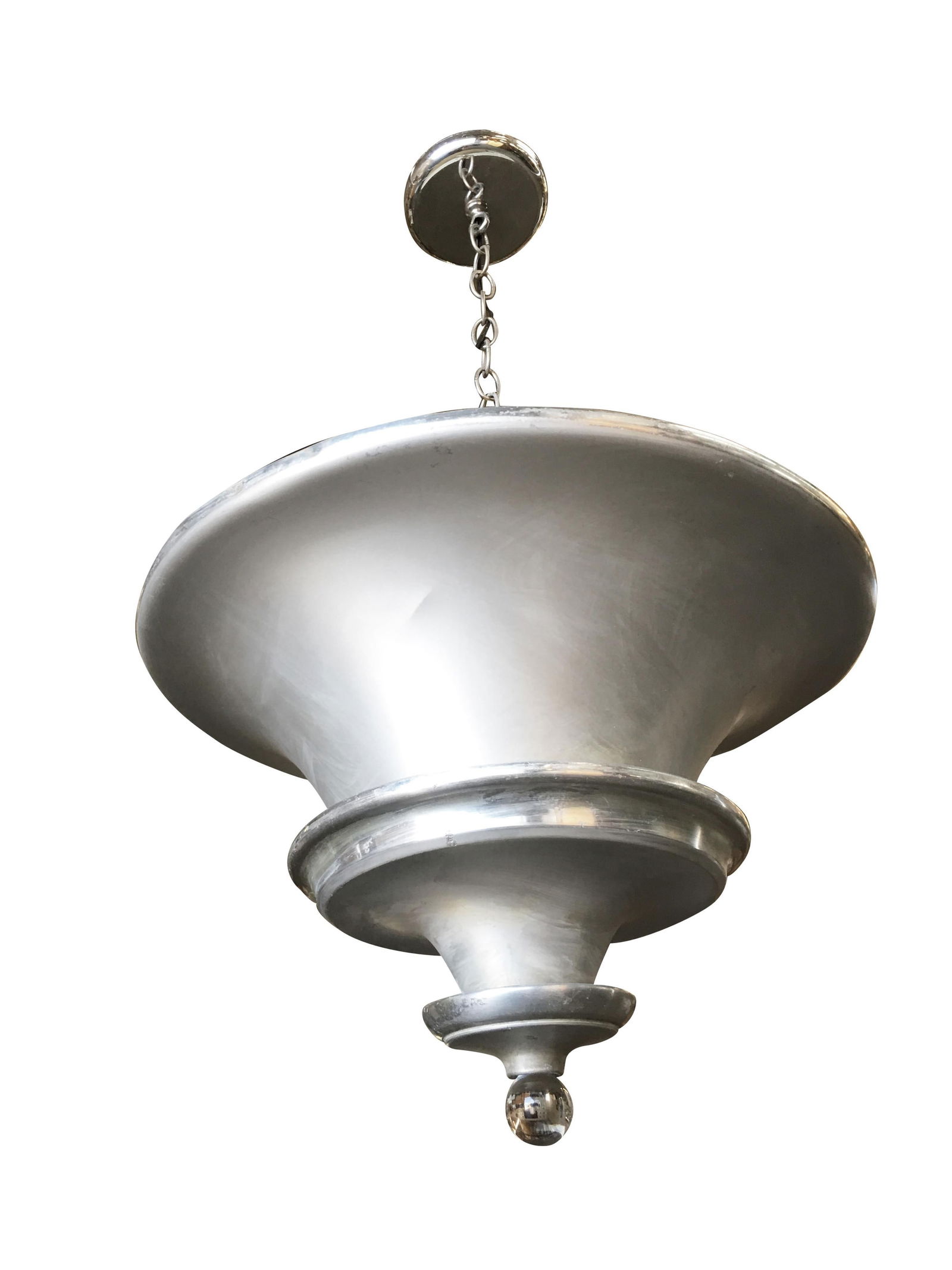 Spun Aluminum Art Deco Ceiling Pendant Lamp by Walter Von Nelson - 2
