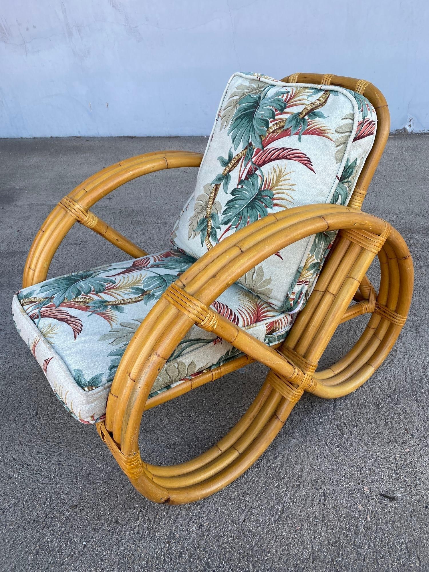 Rare 3-Strand Child Size Round Full Pretzel Rattan Sofa & Lounge Chair Set - 13
