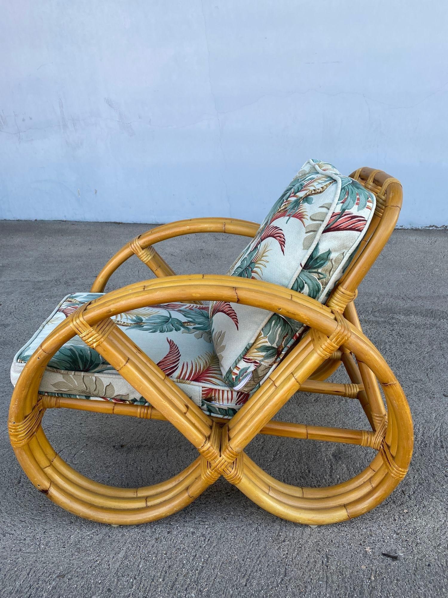 Rare 3-Strand Child Size Round Full Pretzel Rattan Sofa & Lounge Chair Set - 14