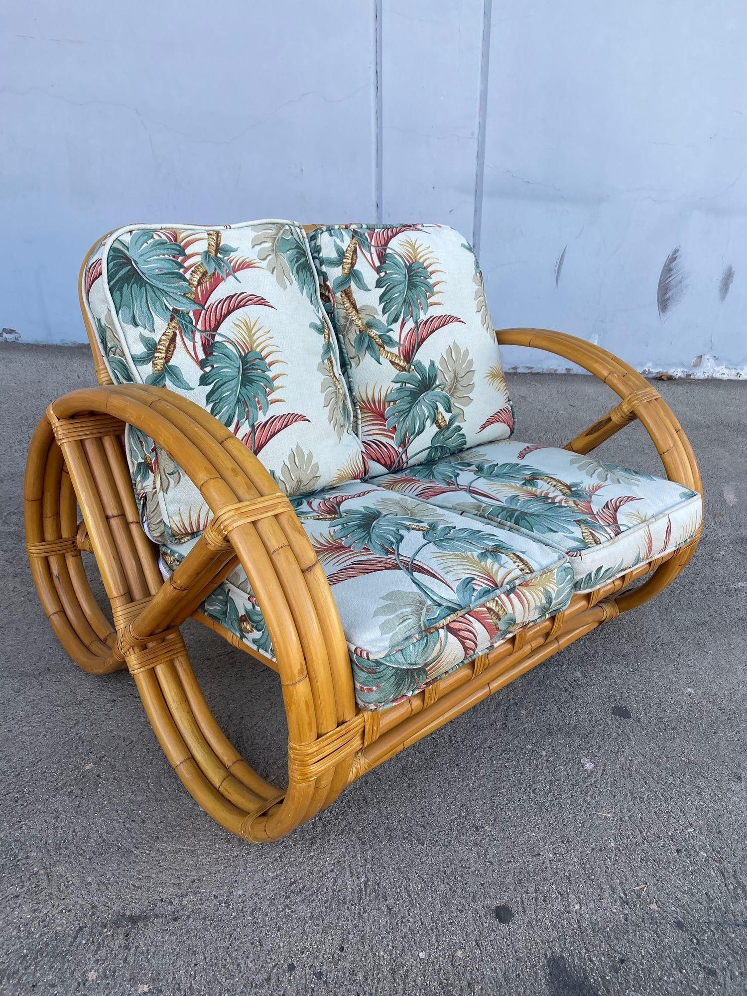 Rare 3-Strand Child Size Round Full Pretzel Rattan Sofa & Lounge Chair Set - 16