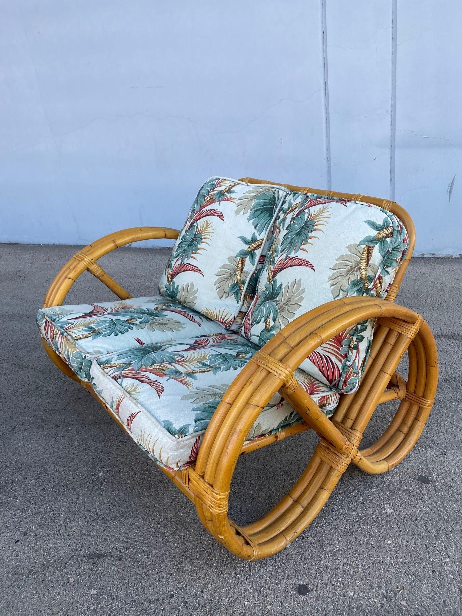 Rare 3-Strand Child Size Round Full Pretzel Rattan Sofa & Lounge Chair Set - 19