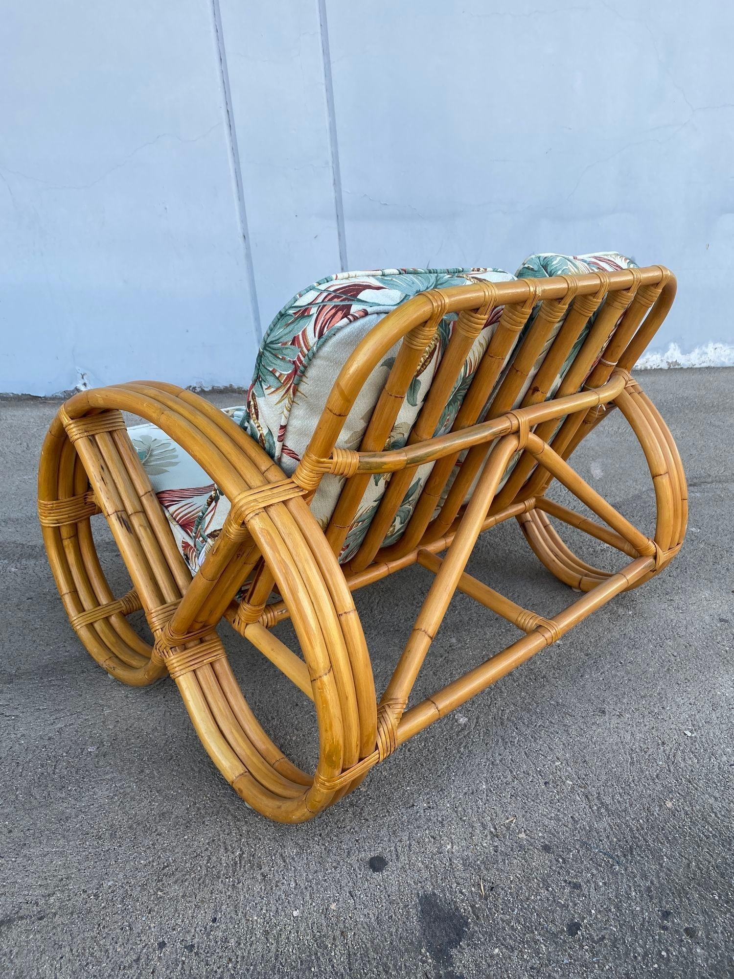 Rare 3-Strand Child Size Round Full Pretzel Rattan Sofa & Lounge Chair Set - 20