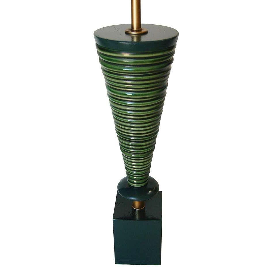 Mid-Century Ceramic Geometric Spiral Cone Table Lamp by Rembrandt, Pair - 14