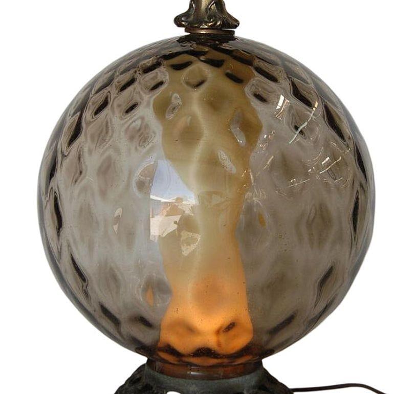 Hollywood Regency Smoked Bubble Glass Table Lamps Inner Glowing Accent Light - 12