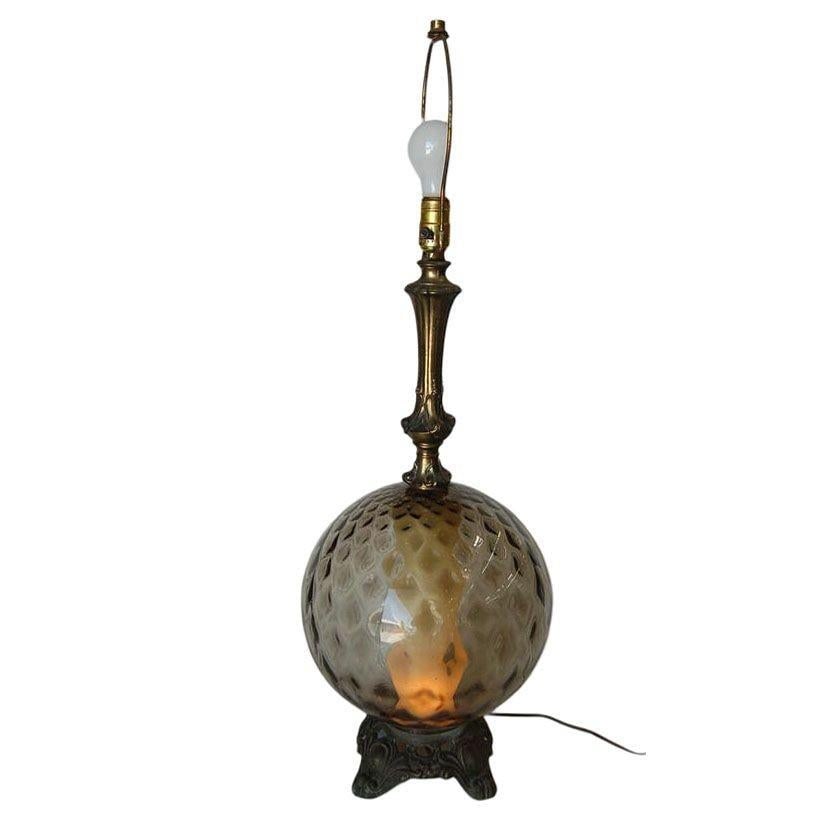 Hollywood Regency Smoked Bubble Glass Table Lamps Inner Glowing Accent Light - 8