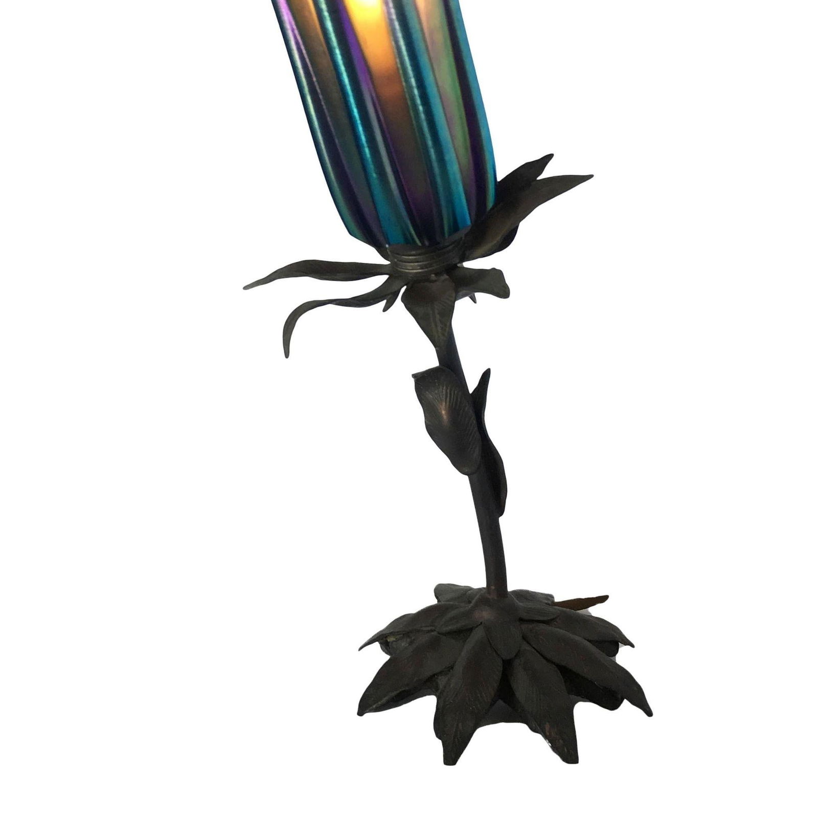 Art Nouveau Style Bronze Lilly Table Lamp W/ Bell Shade - 13