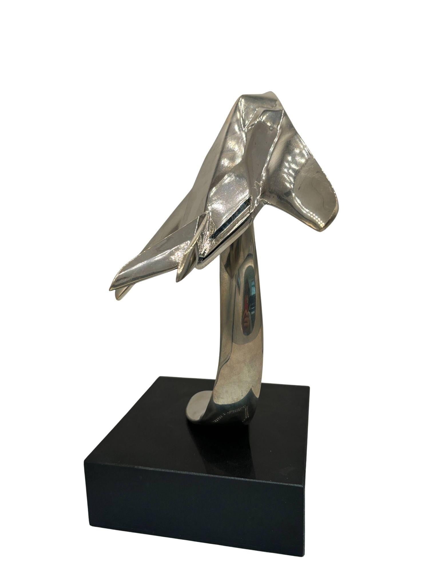 1980s Modernist Lockheed F-117 Nighthawk Chrome Sculpture w/ Black Granite Base - 11