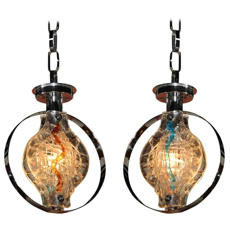 Vistosi Gino Murano Glass Pendant Lights, Pair (1 of 6)