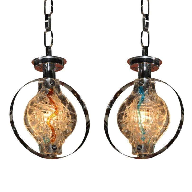 Vistosi Gino Murano Glass Pendant Lights, Pair - 3