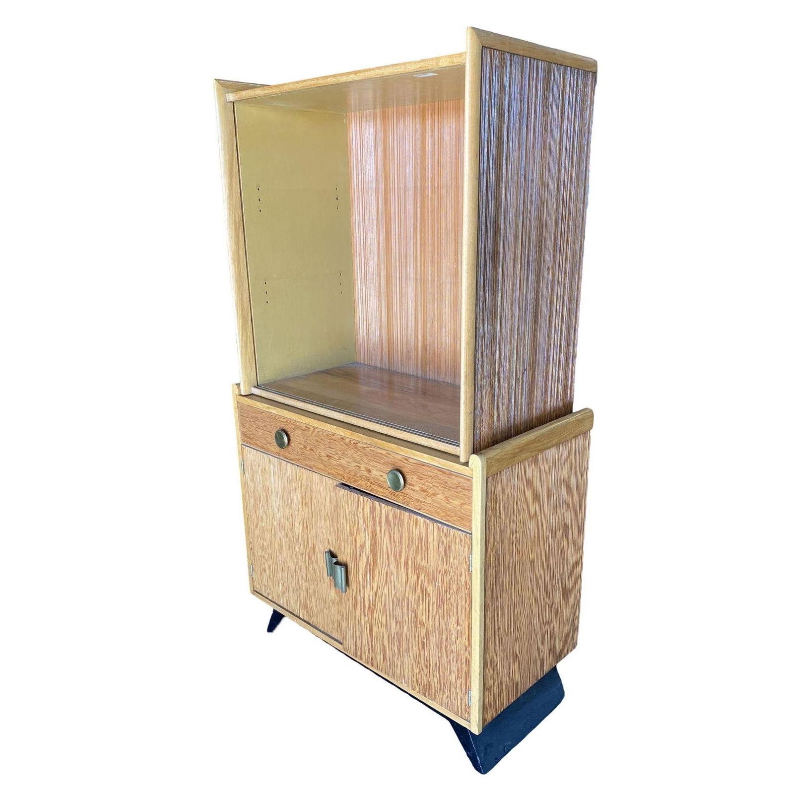 Restored Paul Frankl Combed Wood Sliding Glass Display Cabinet for Brown Saltman - 16