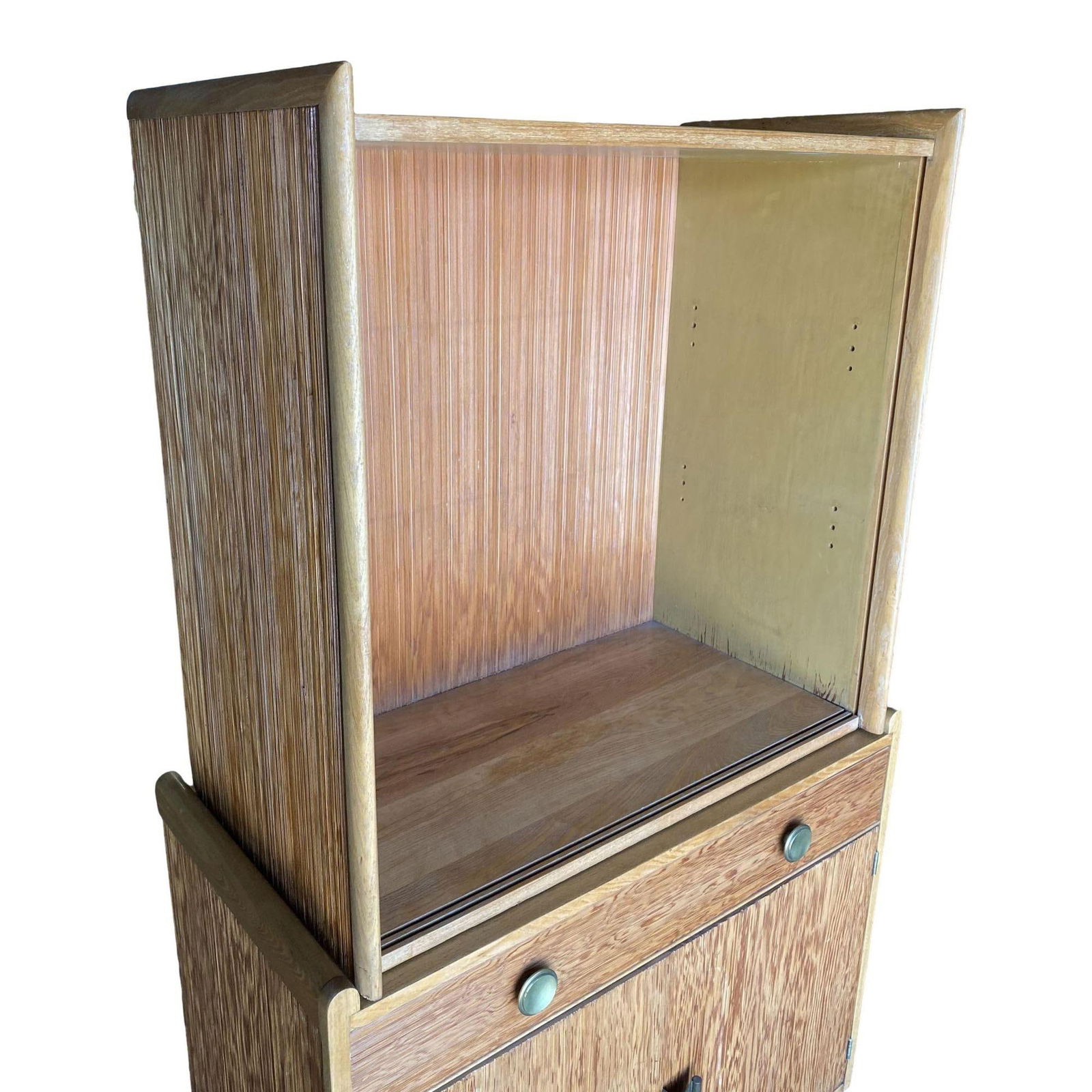 Restored Paul Frankl Combed Wood Sliding Glass Display Cabinet for Brown Saltman - 4