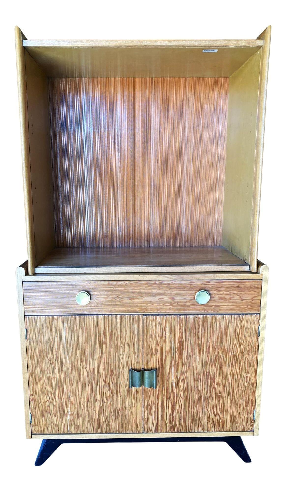 Restored Paul Frankl Combed Wood Sliding Glass Display Cabinet for Brown Saltman - 8