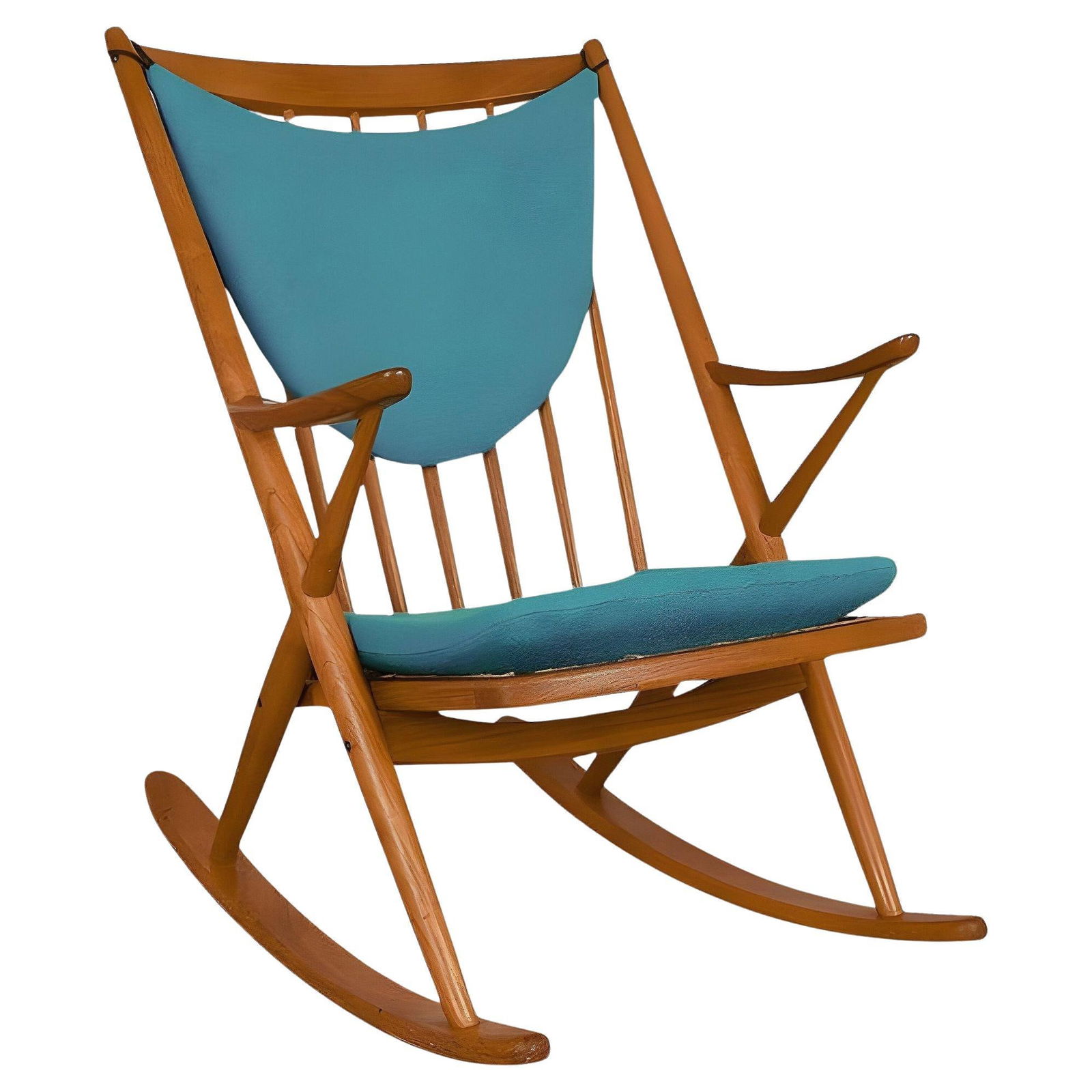MCM Danish Modern Leather Seat Teak Rocking Chair by Frank Reenskaug for Bramin (1 of 20)
