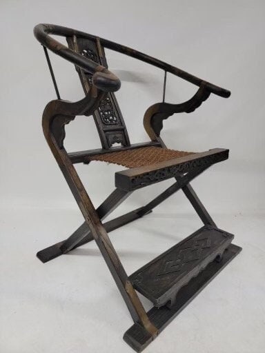 Antique Chinese Huanghuali Horseshoe Folding Throne Chair - 3