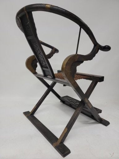 Antique Chinese Huanghuali Horseshoe Folding Throne Chair - 7