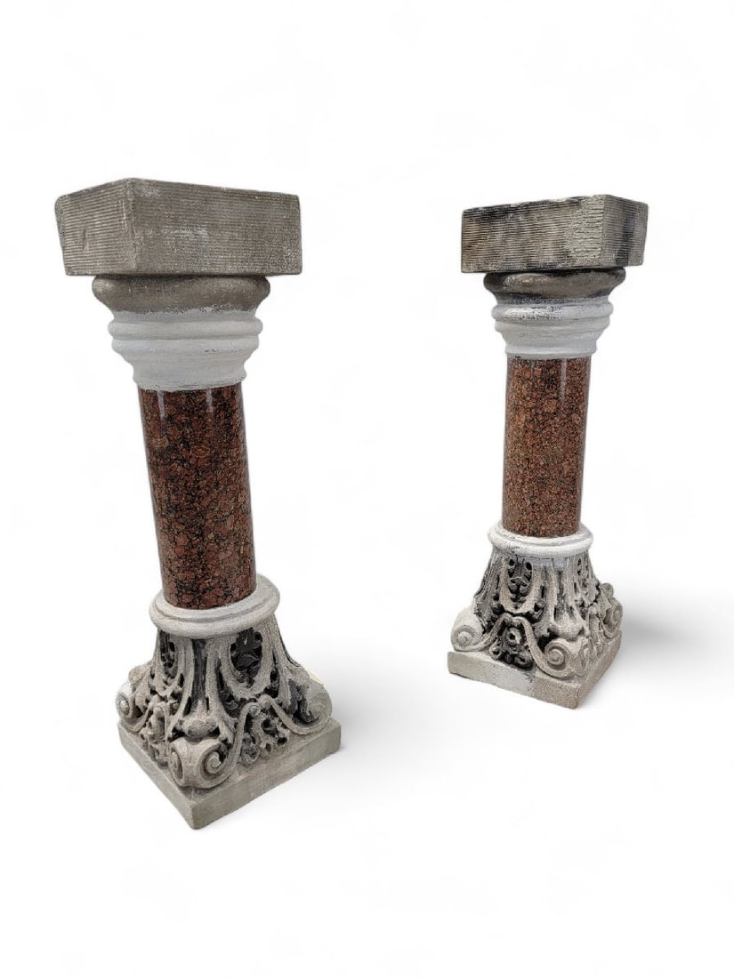 Antique Italian Marble & Stone Pedestals from Roman Church Altar - Pair (1 of 6)