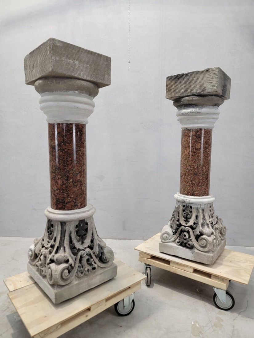 Antique Italian Marble & Stone Pedestals from Roman Church Altar - Pair - 4