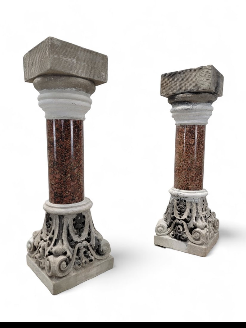 Antique Italian Marble & Stone Pedestals from Roman Church Altar - Pair - 5