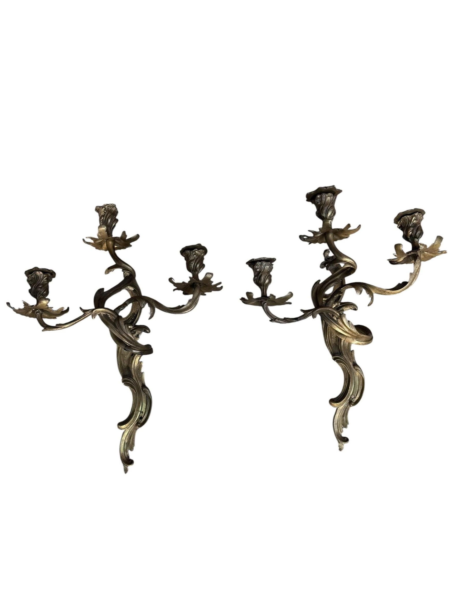Antique French Louis XV Style Bronze Candle Sconces - Pair (1 of 9)