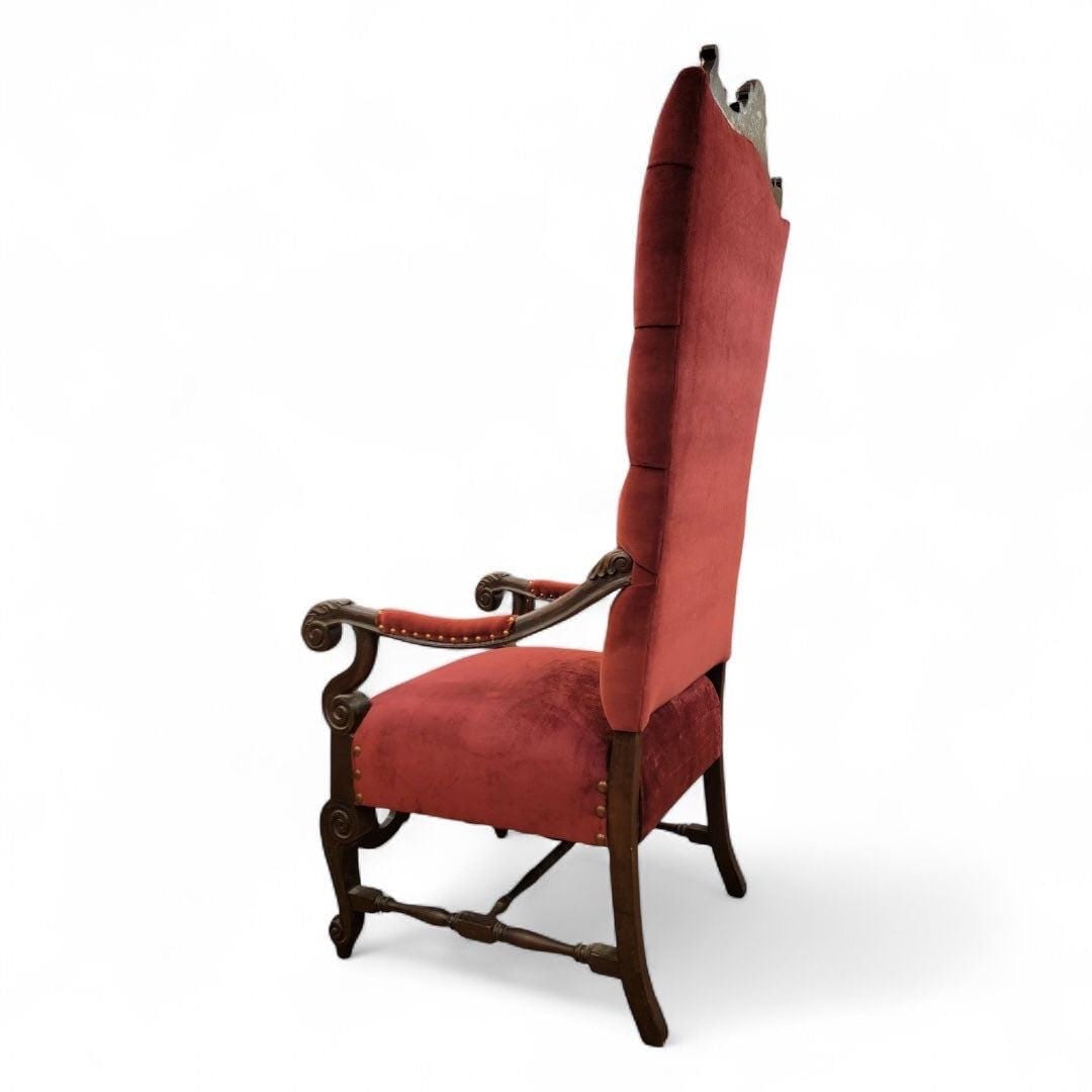 Antique Victorian Oversized Tufted Throne Chair Newly Reupholstered - 4