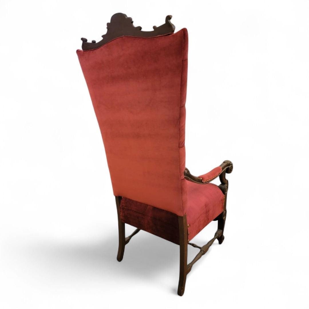 Antique Victorian Oversized Tufted Throne Chair Newly Reupholstered - 7