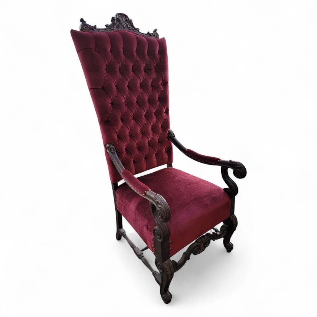 Antique Victorian Oversized Tufted Throne Chair Newly Reupholstered - 8