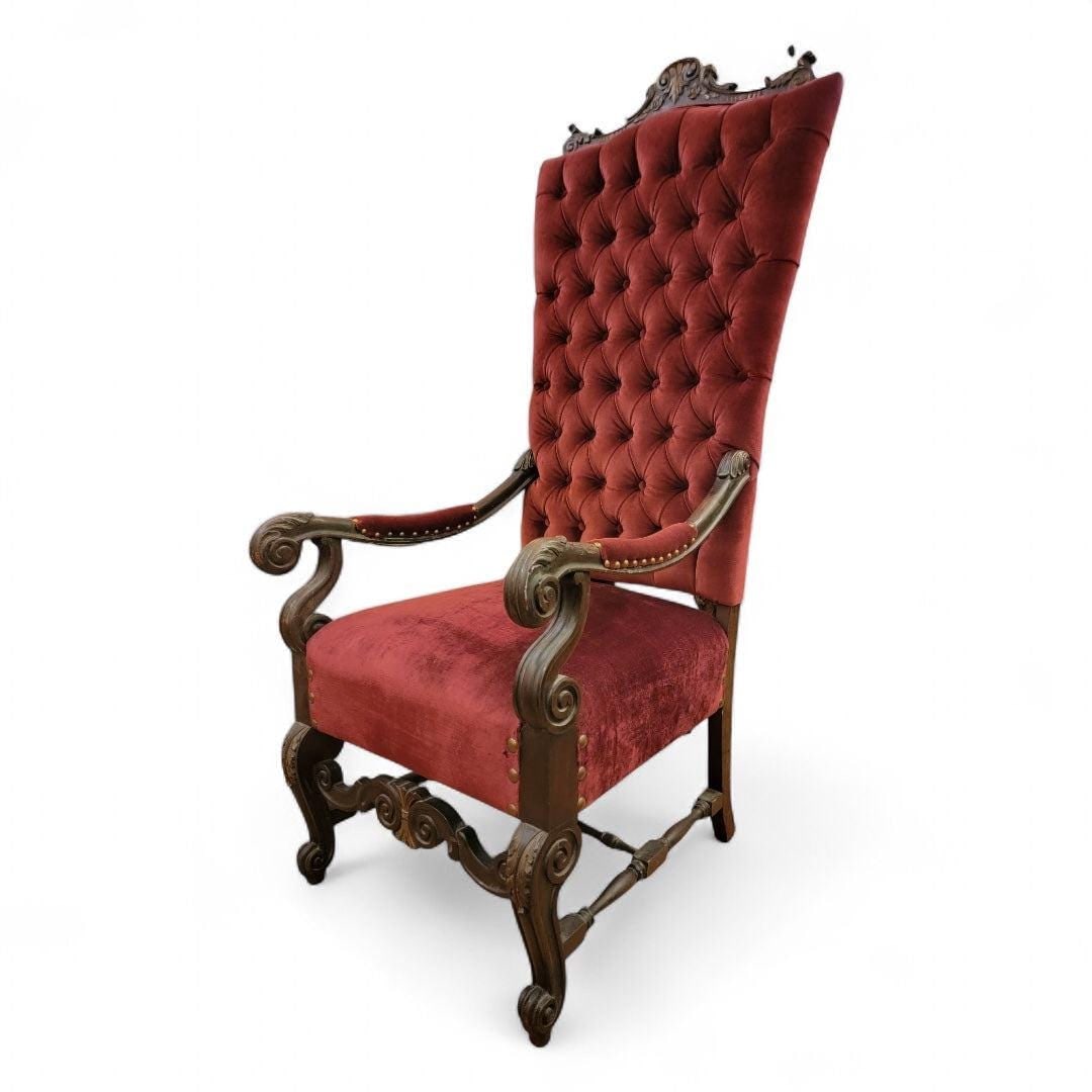 Antique Victorian Oversized Tufted Throne Chair Newly Reupholstered - 9