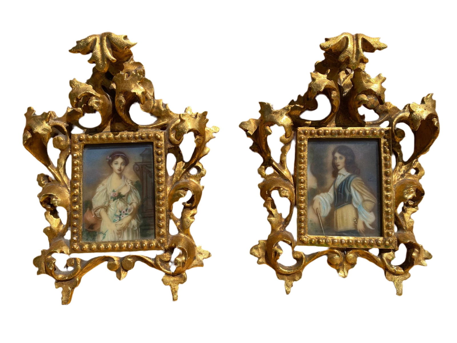 Antique Victorian Style Portrait on Porcelain Plaque in Frame - Set of 2 (1 of 10)