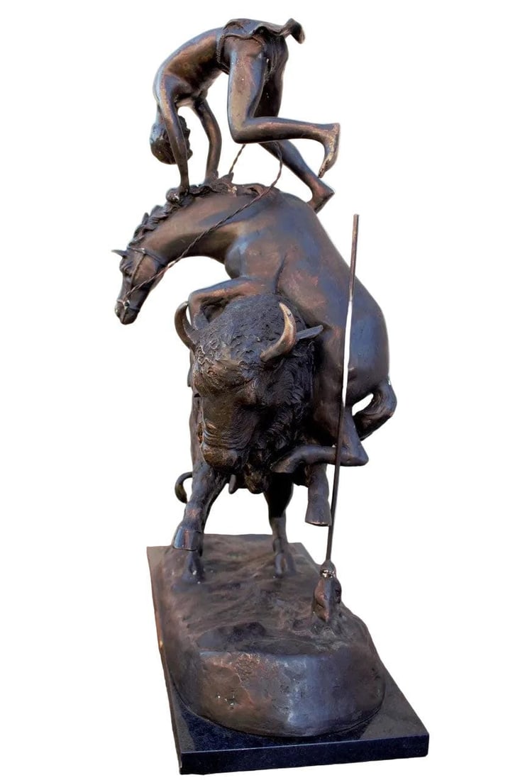 Vintage Frederic Remington Buffalo Horse Sculpture - 3