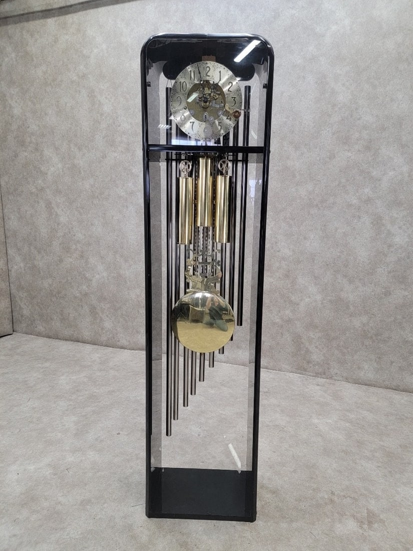 Vintage Modern German Hermle Black Forest Acrylic Cased 3 Chime Tubular Movement Grandfather Clock - 2