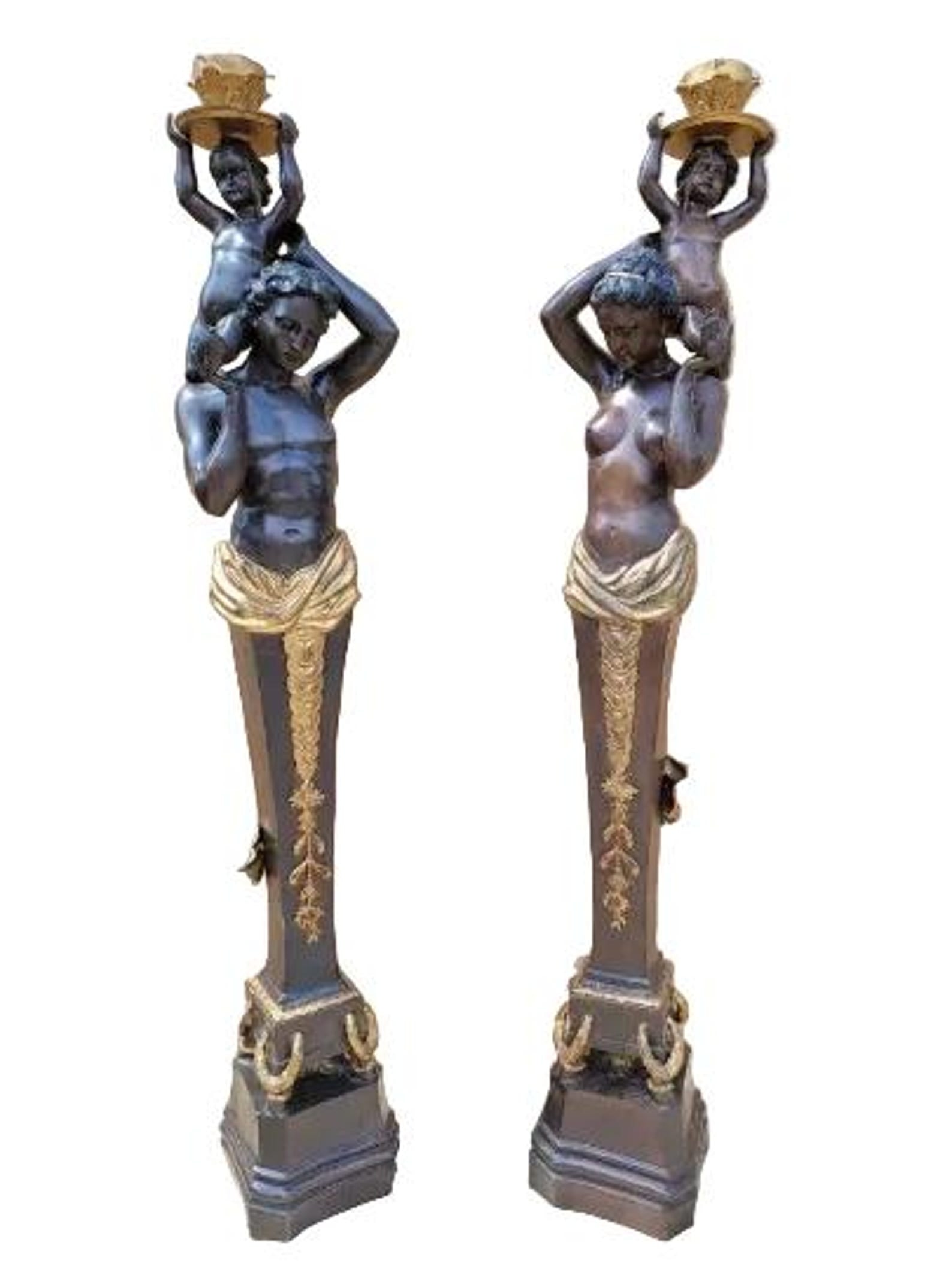 Antique French Figural Torchiere Floor Lamps - Pair (1 of 1)