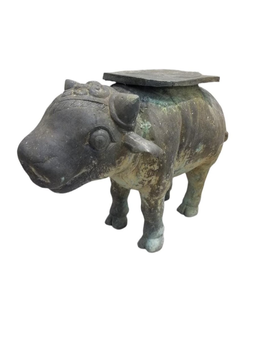 Antique Balinese Hammered Bronze Saddled Nandi Bull Plant-Stand/Cocktail Table (1 of 8)