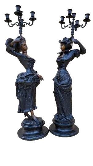 Antique Neoclassical French Spelter Candelabra Statues - Set of 2 - 2