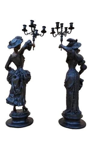 Antique Neoclassical French Spelter Candelabra Statues - Set of 2 - 3