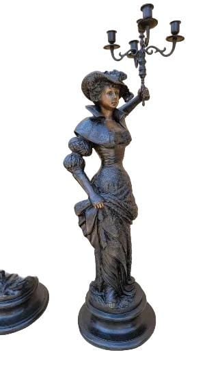 Antique Neoclassical French Spelter Candelabra Statues - Set of 2 - 5