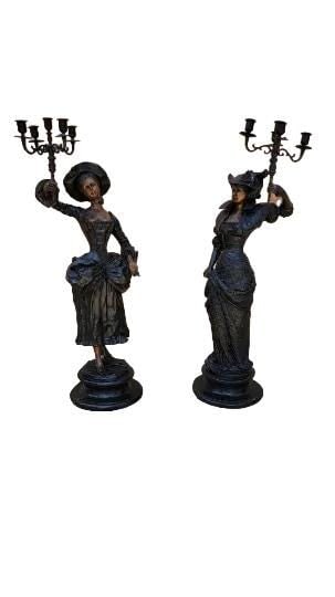 Antique Neoclassical French Spelter Candelabra Statues - Set of 2 - 6
