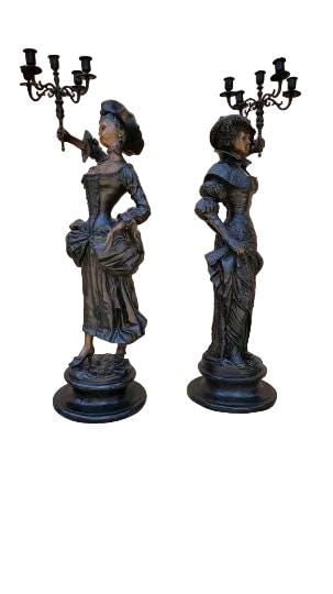 Antique Neoclassical French Spelter Candelabra Statues - Set of 2 - 7