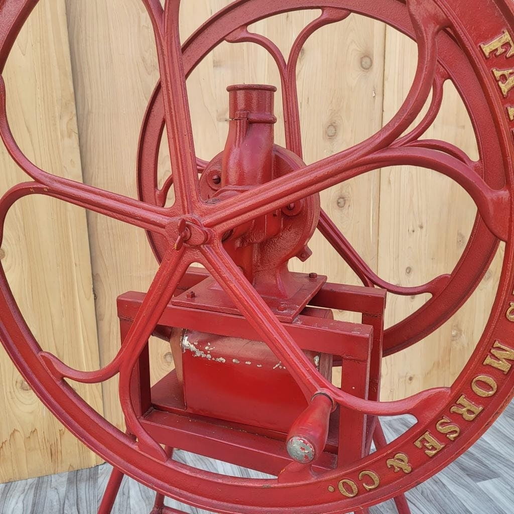 Antique Red Cast Iron Fairbanks Morse and Co Chicago Double Wheel Coffee Mill Grinder - 4