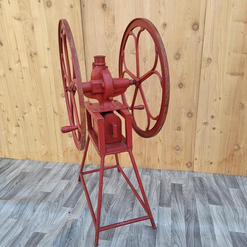 Antique Red Cast Iron Fairbanks Morse and Co Chicago Double Wheel Coffee Mill Grinder - 9