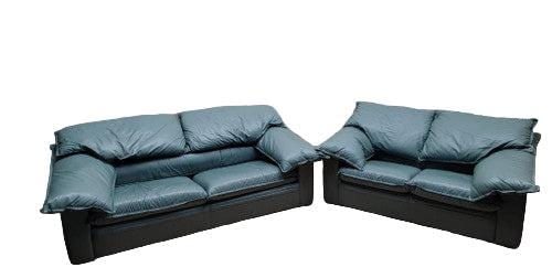 Vintage Italian Post Modern Leather Sofa and Loveseat by Giovanni Erba & Co.: Title: Vintage Italian Post Modern Leather Sofa and Loveseat by Giovanni Erba & Co. Description: Vintage Italian Post Modern Sofa and Loveseat by Giovanni Erba & Co. in a Seafoam Draping Leather - 2